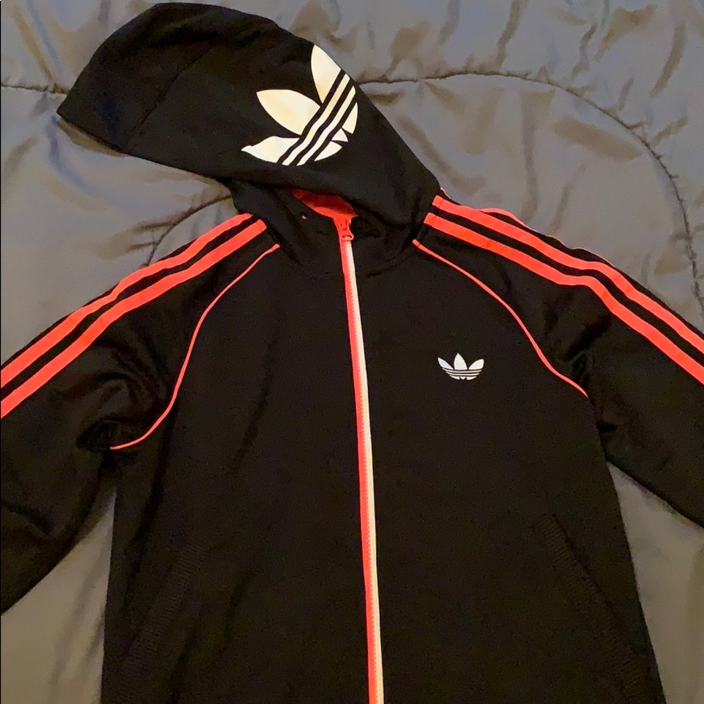 Black and neon pink Adidas athletic zip up